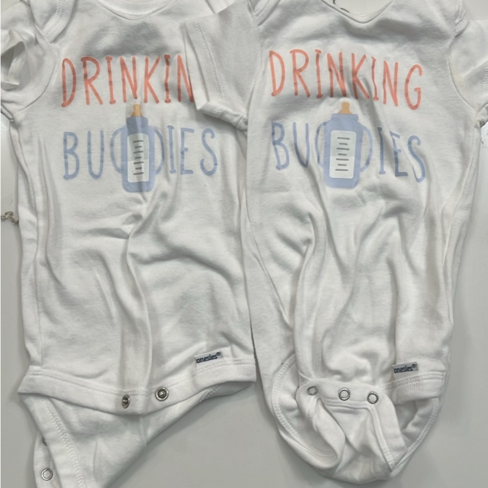 Gerber Twin Onesies, Double the Trouble, Twice the Fun, Drinking Buddies, 3-6 M